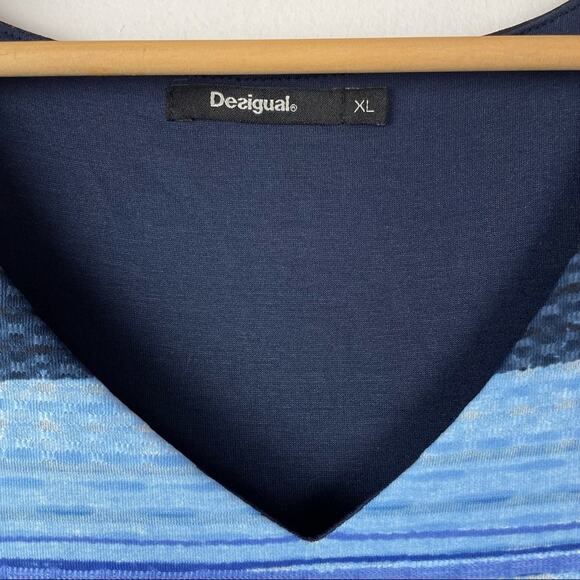 Desigual | Floral Abstract Striped Colorful Dress Blue White Orange - Picture 5 of 9